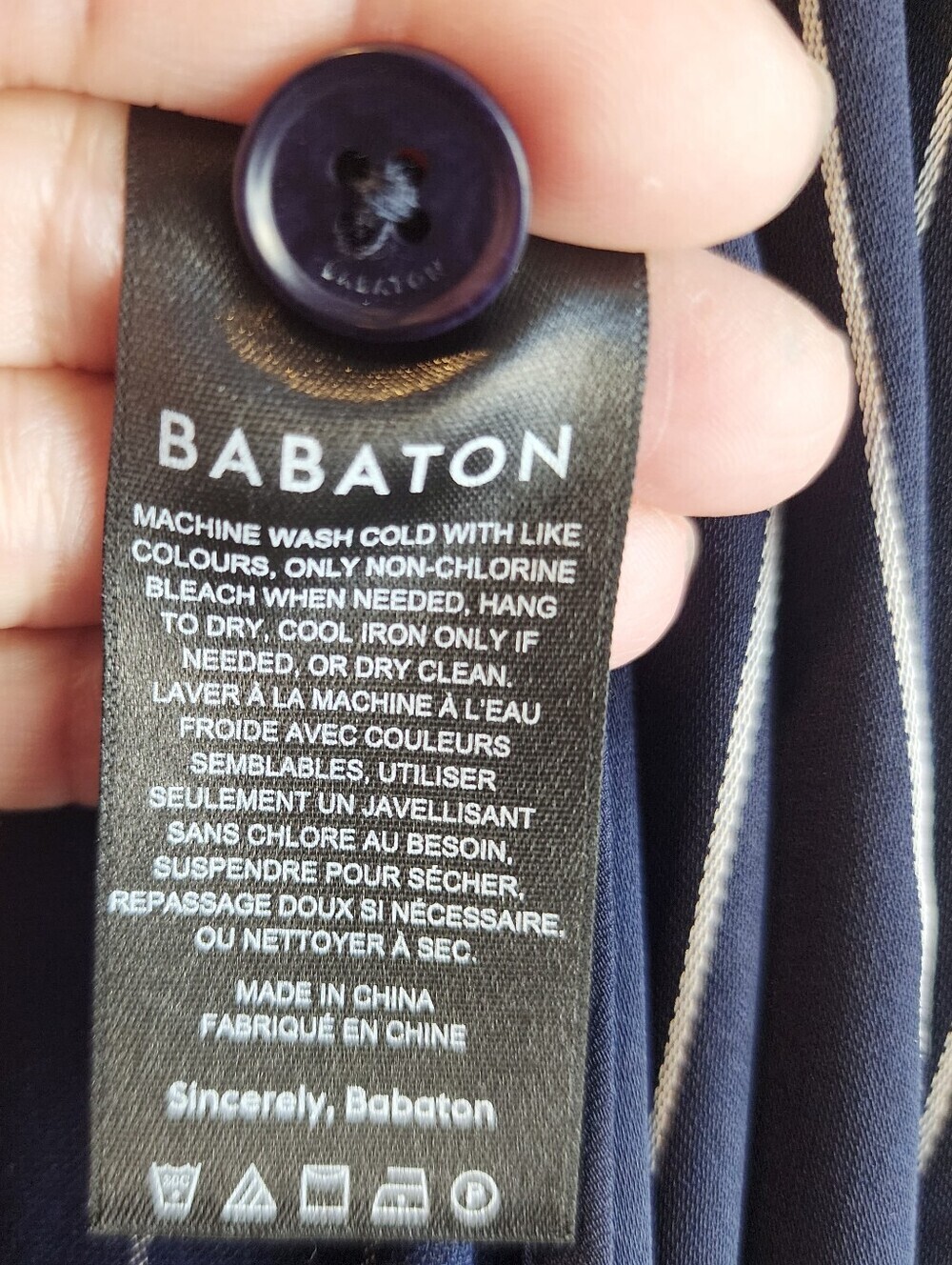 BABATON KAHlO ROBE NAVY WRAP JACKET STRIPES PATCH POCKETS RECYCLED MAYERIAL XXS - Picture 9 of 16